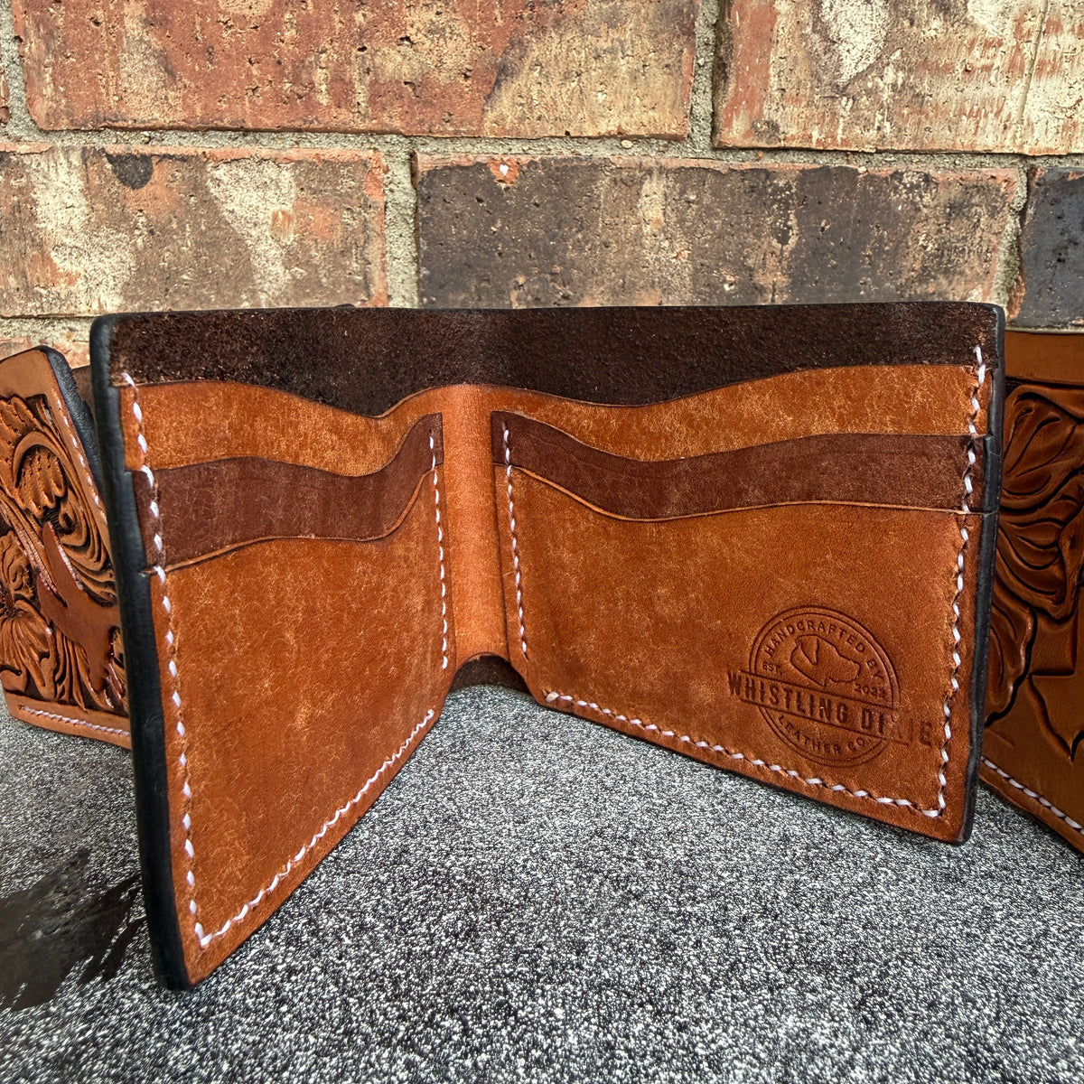 Brown Floral Carved Bifold Wallet