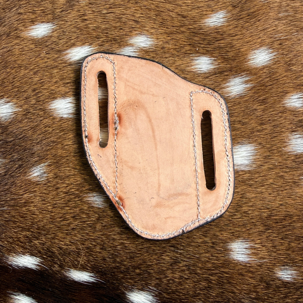 Floral Carved Pancake Knife Sheath - Saddle Tan