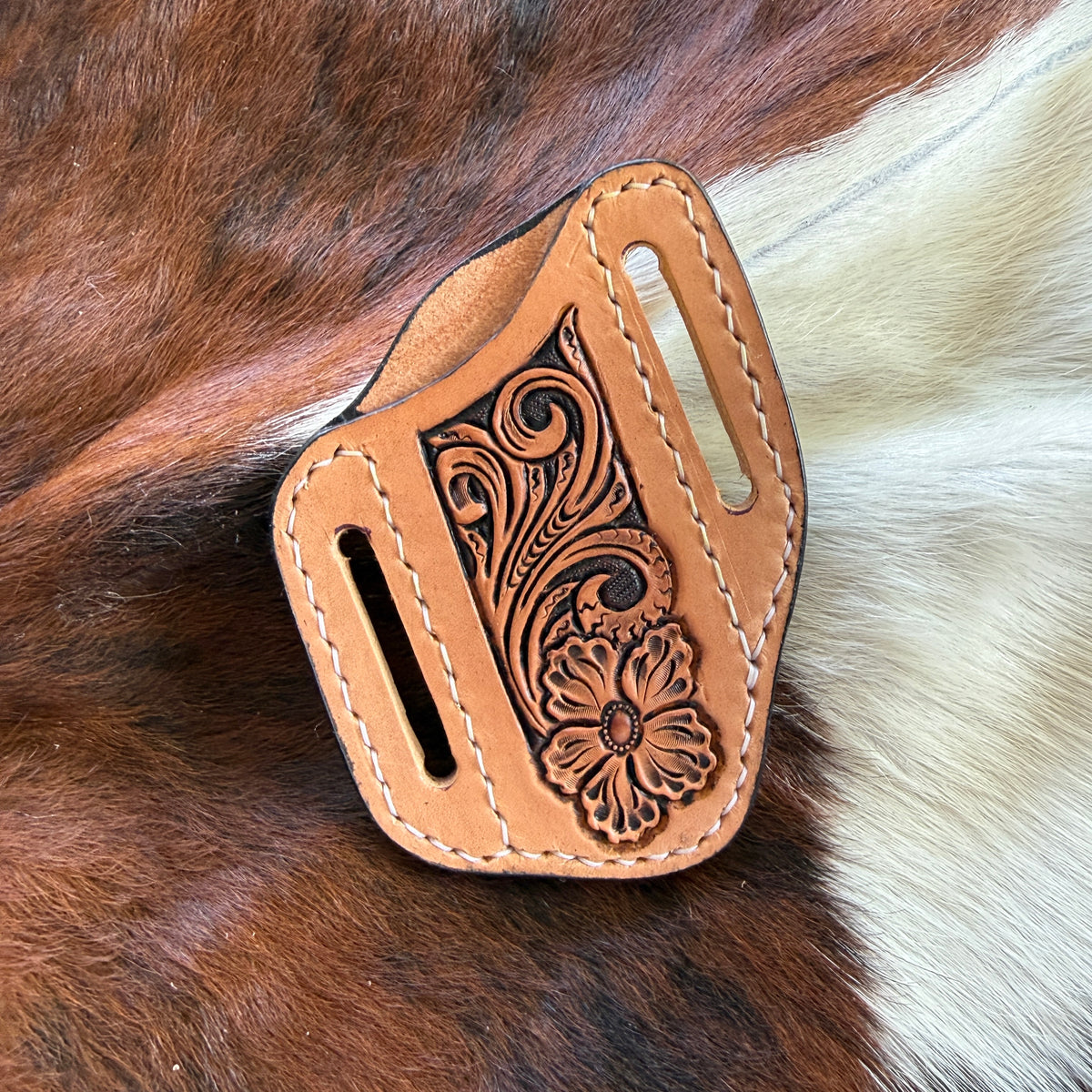 Floral Carved Pancake Knife Sheath -  Natural