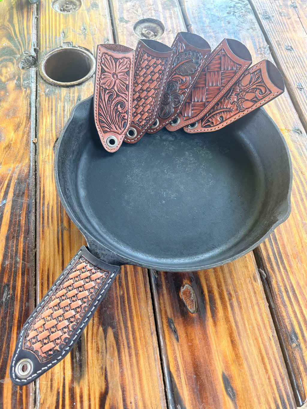 Texas Basket Stamped Cast Iron Skillet Handle - Black & Natural