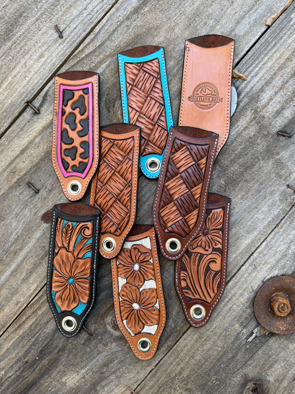 Floral Carved Cast Iron Skillet Handle - Black & Natural With Teal Accents