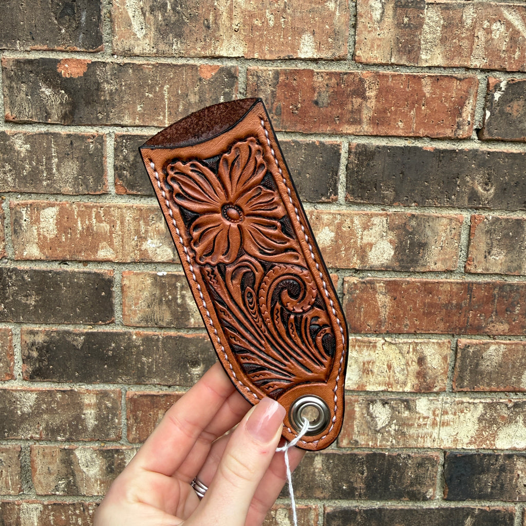 Floral Carved Cast Iron Skillet Handle - Natural