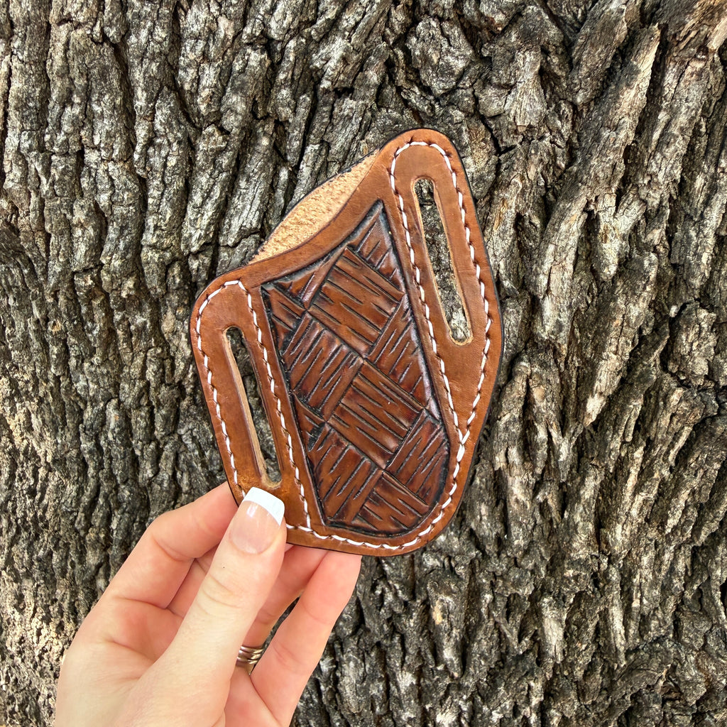 Basket Carved Pancake Knife Sheath - Brown