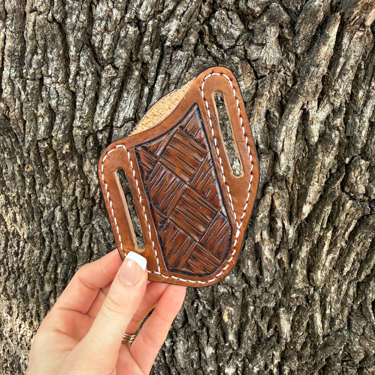 Basket Carved Pancake Knife Sheath - Brown
