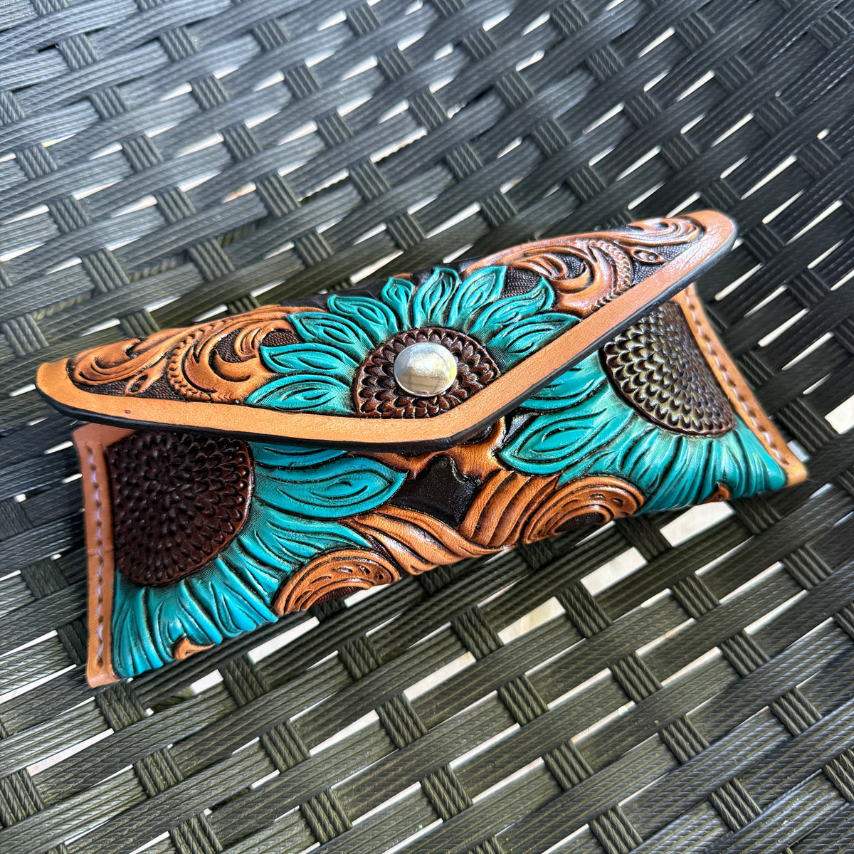 Sunflower Leopard Sunglass Case - Teal