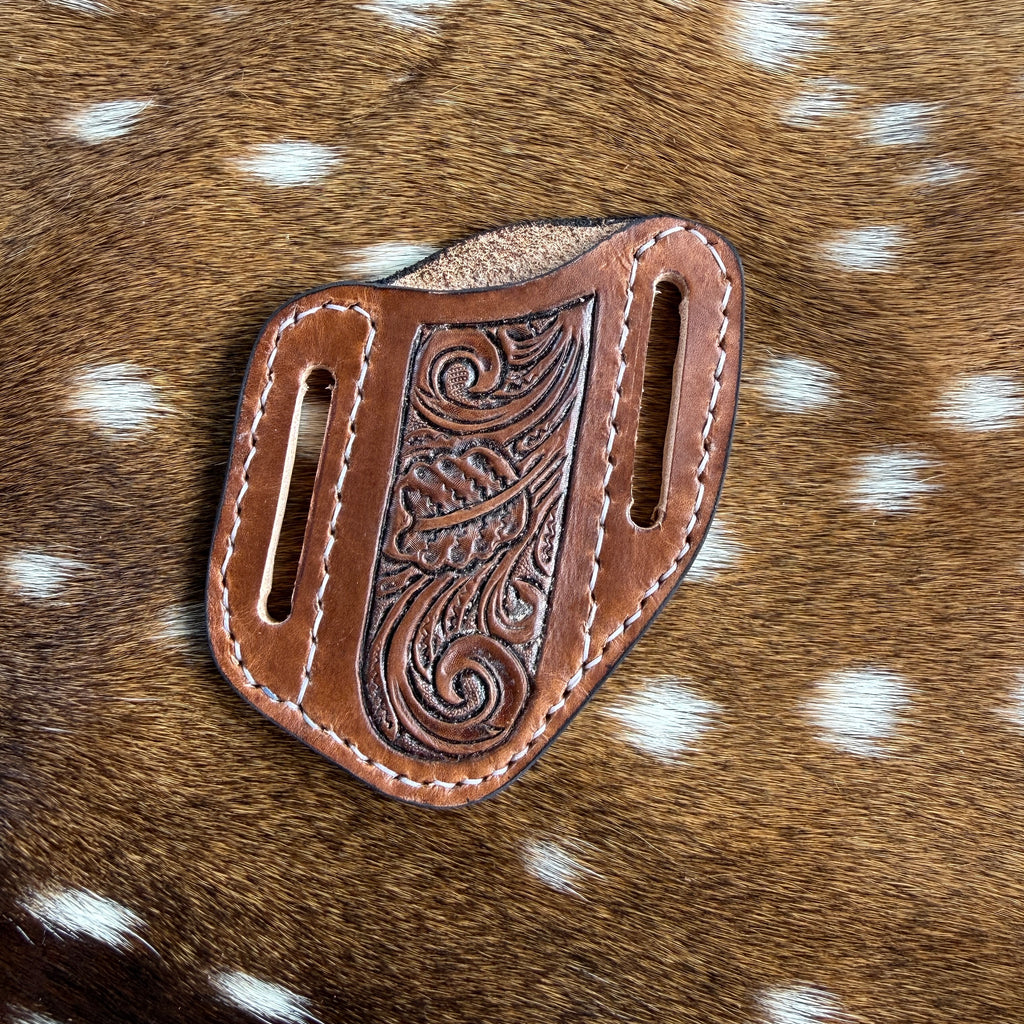 Leaf Carved Pancake Knife Sheath - Brown
