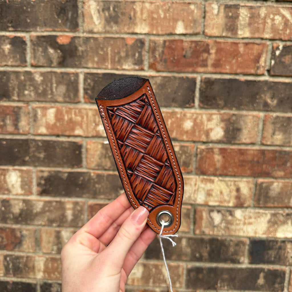 Basket Carved Cast Iron Skillet Handle - Saddle Tan