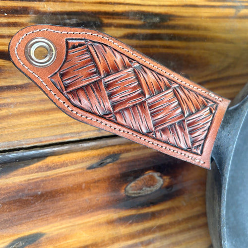 Basket Carved Cast Iron Skillet Handle - Saddle Tan