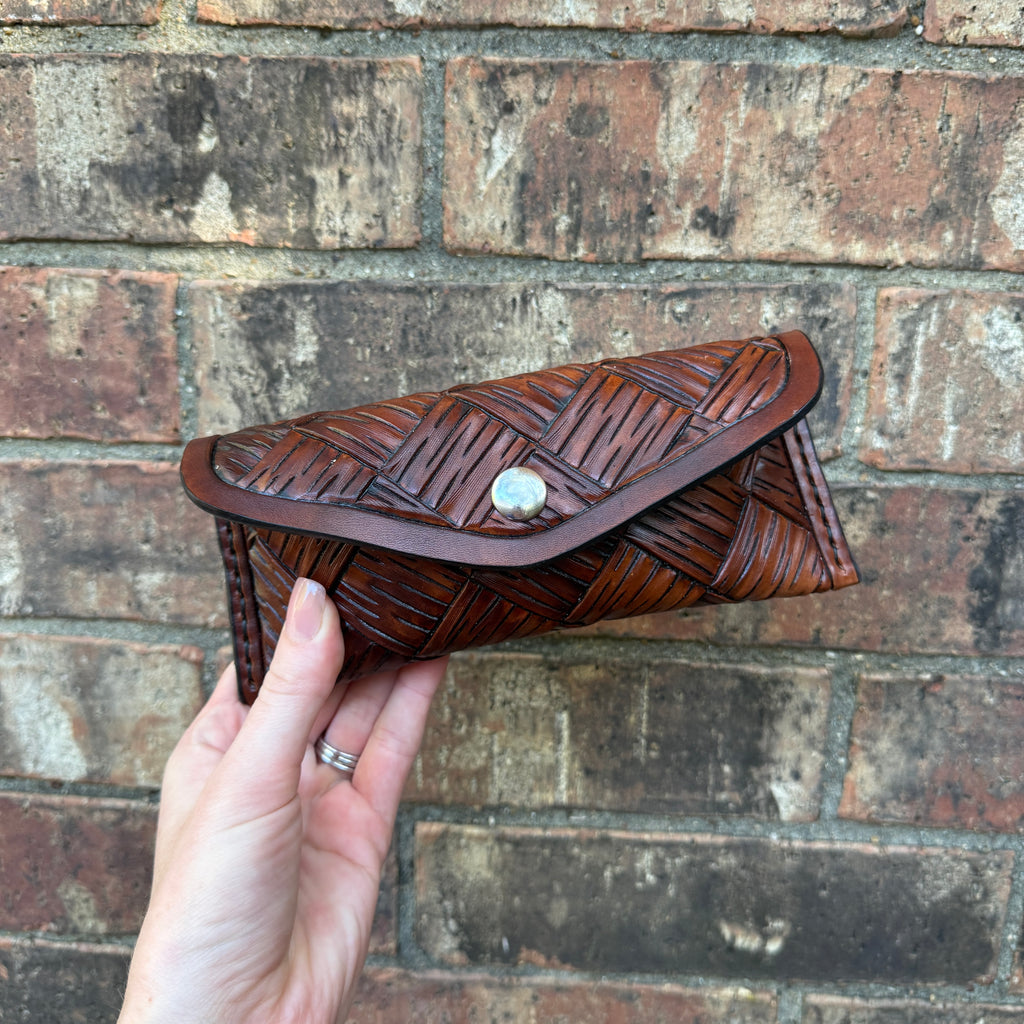 Basket Carve Sunglass Case - Dark Brown