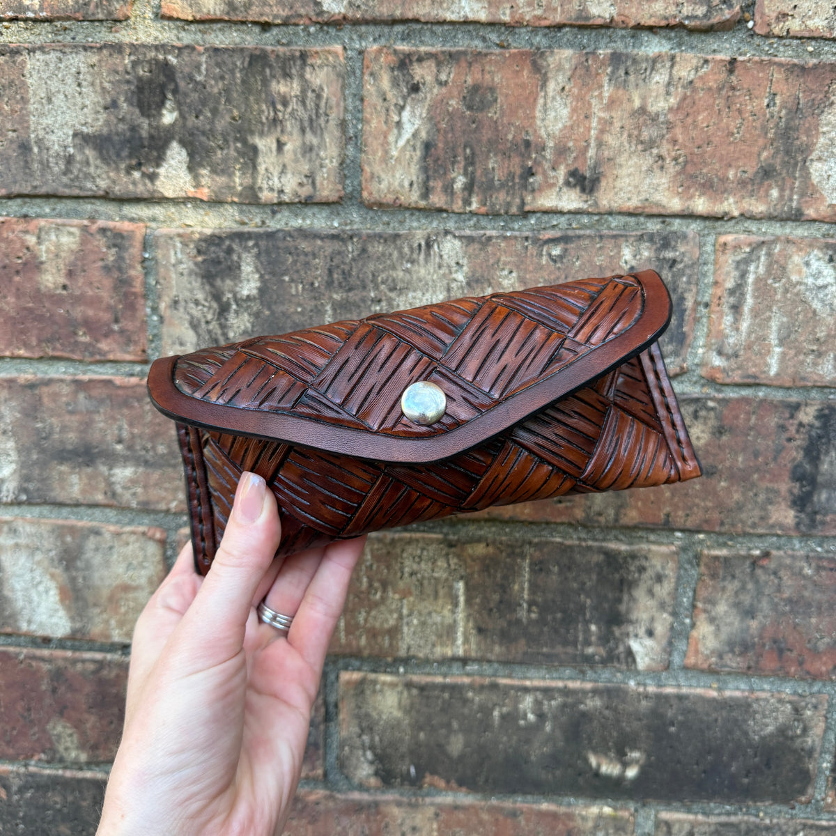 Basket Carve Sunglass Case - Dark Brown
