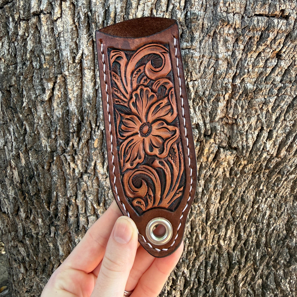 Center Floral Carved Cast Iron Skillet Handle - Natural