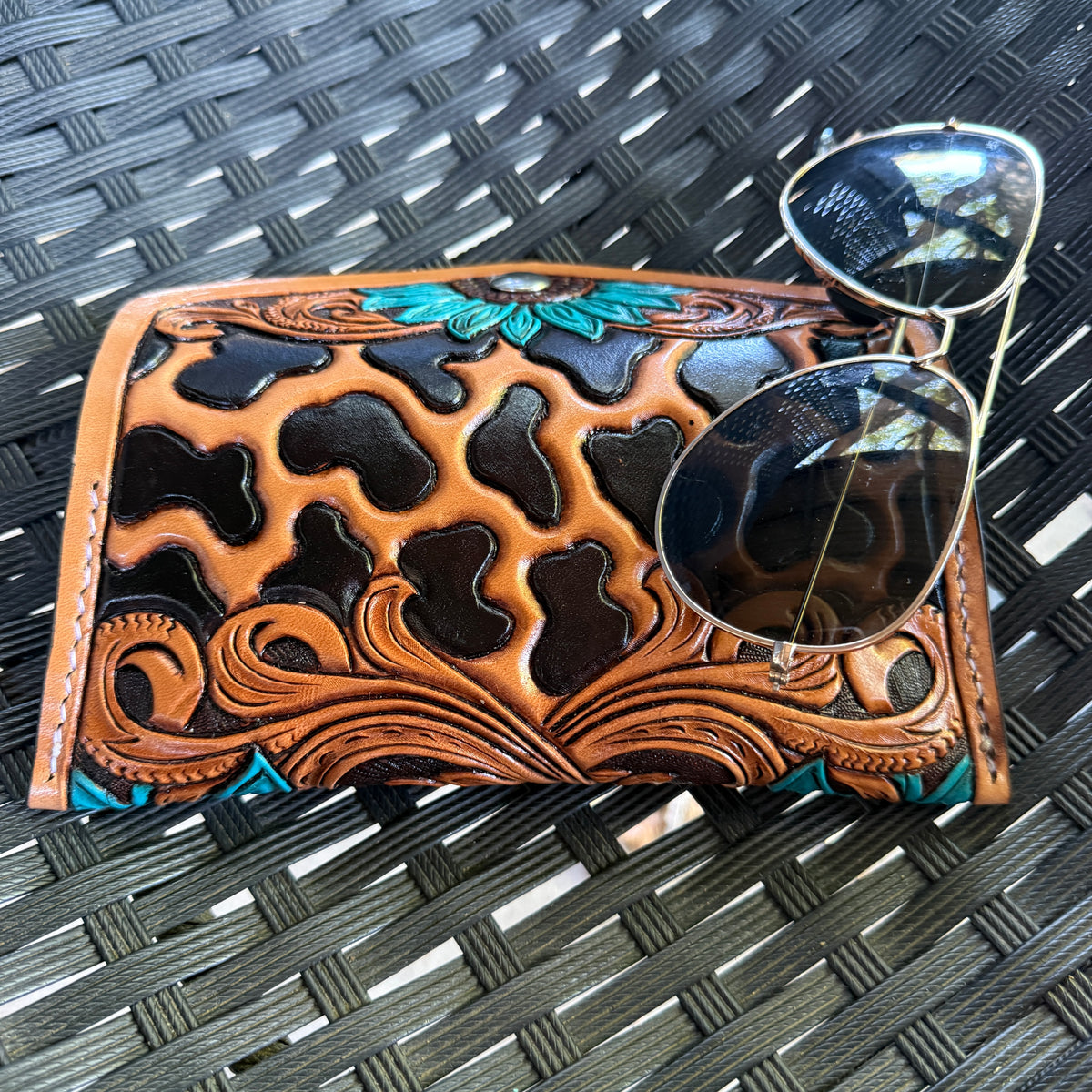 Sunflower Leopard Sunglass Case - Teal
