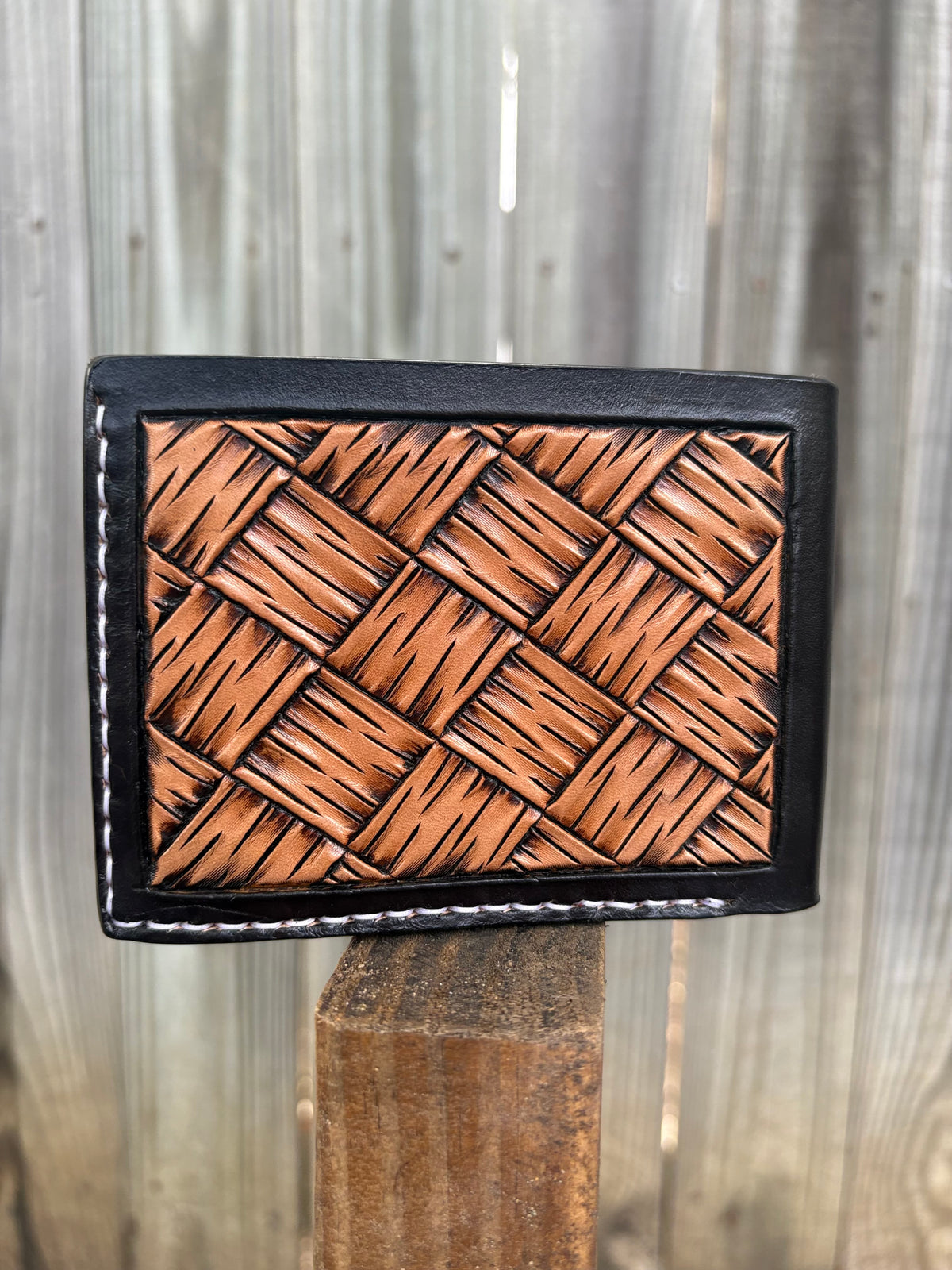 Black Floral Carved Bifold Wallet