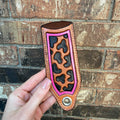 Leopard Carved Cast Iron Skillet Handle - Black & Natural With Pink Accents