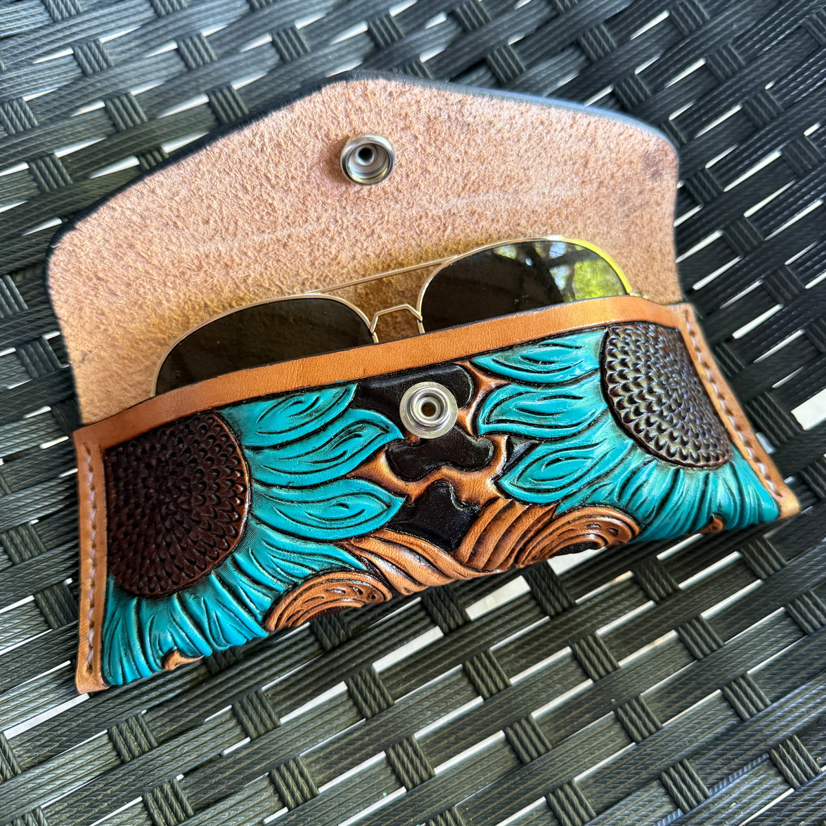 Sunflower Leopard Sunglass Case - Teal