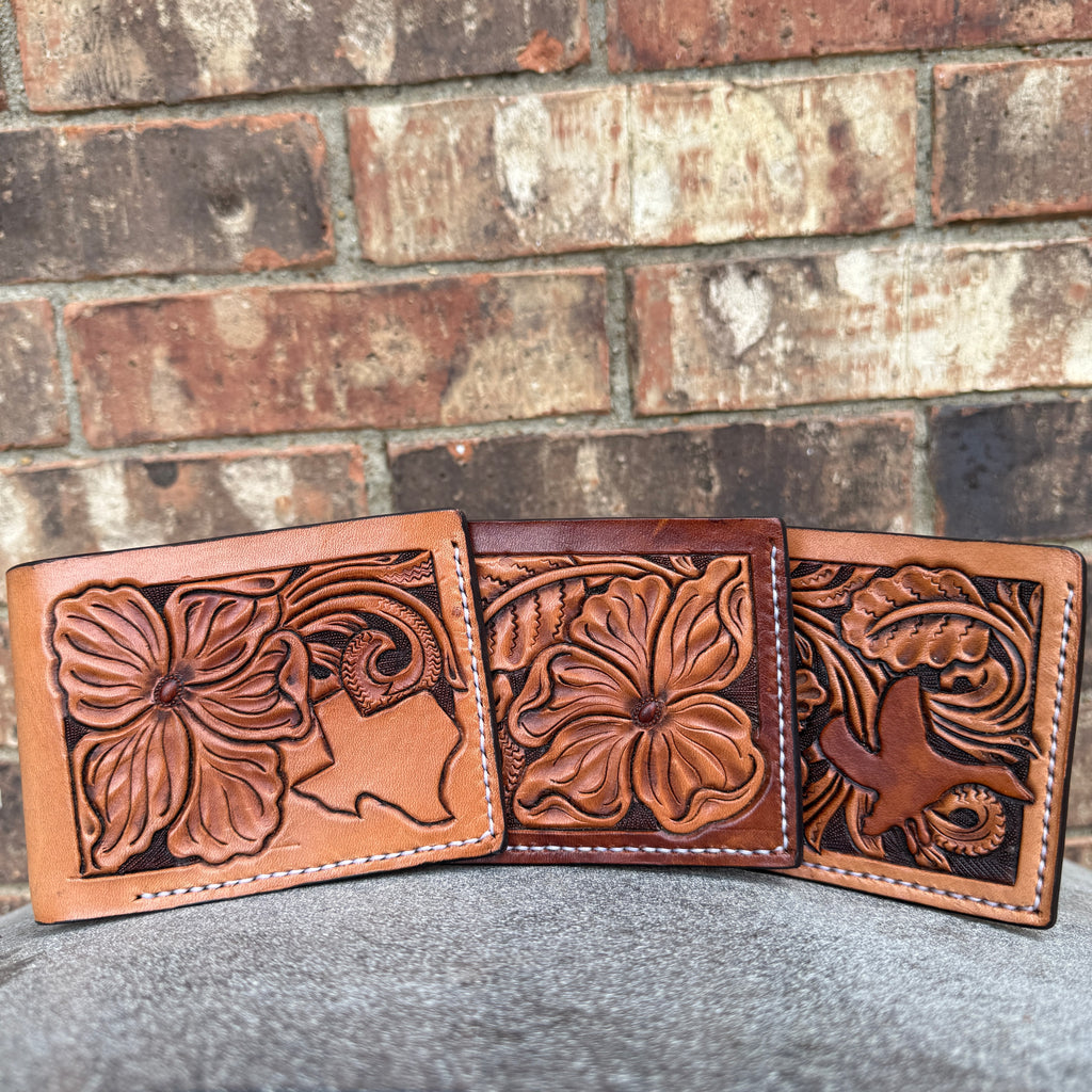 Brown Floral Carved Bifold Wallet