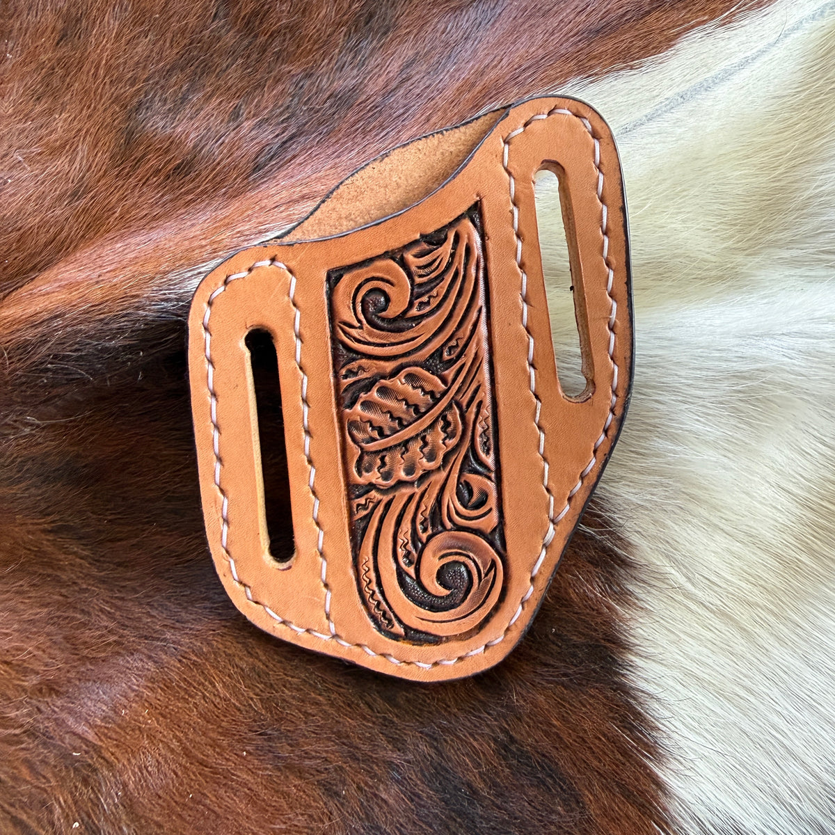 Leaf Carved Pancake Knife Sheath -  Natural
