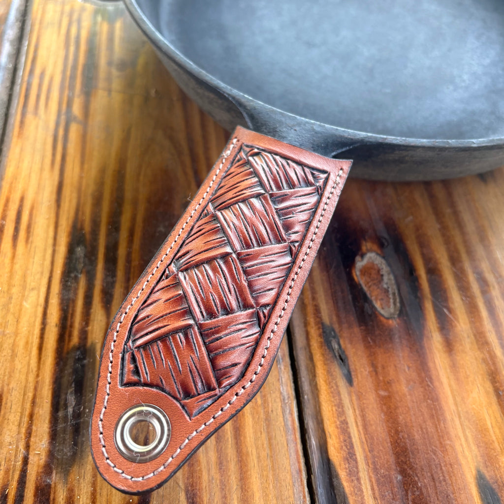 Basket Carved Cast Iron Skillet Handle - Saddle Tan