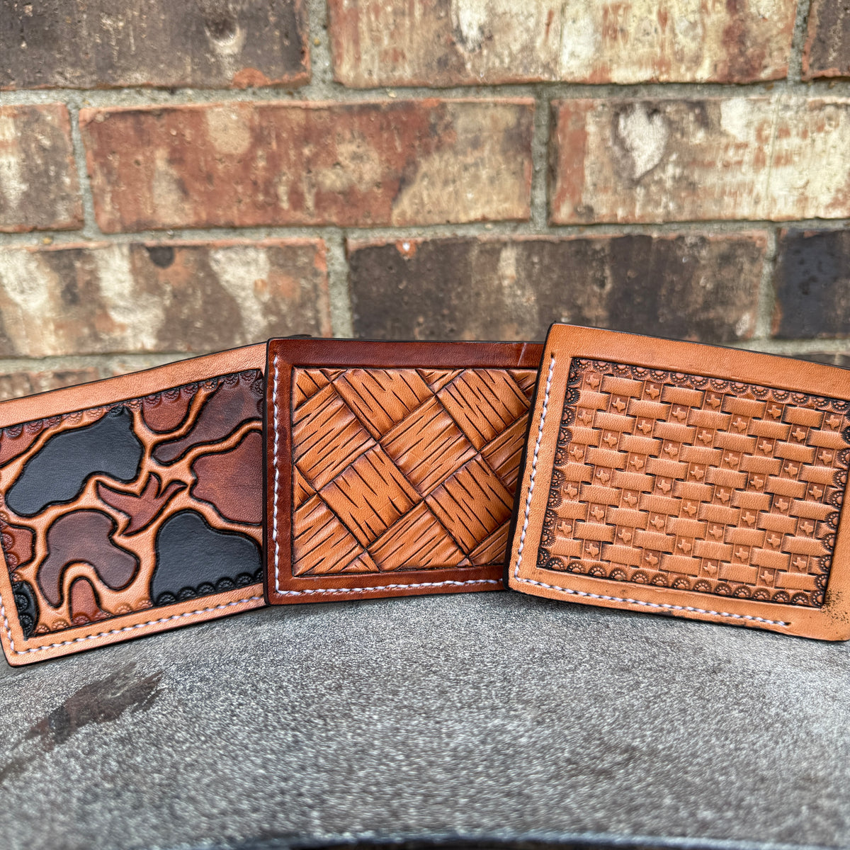 Brown Floral Carved Bifold Wallet