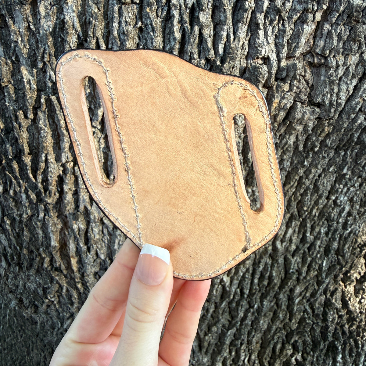 Floral Carved Pancake Knife Sheath - Brown & Natural