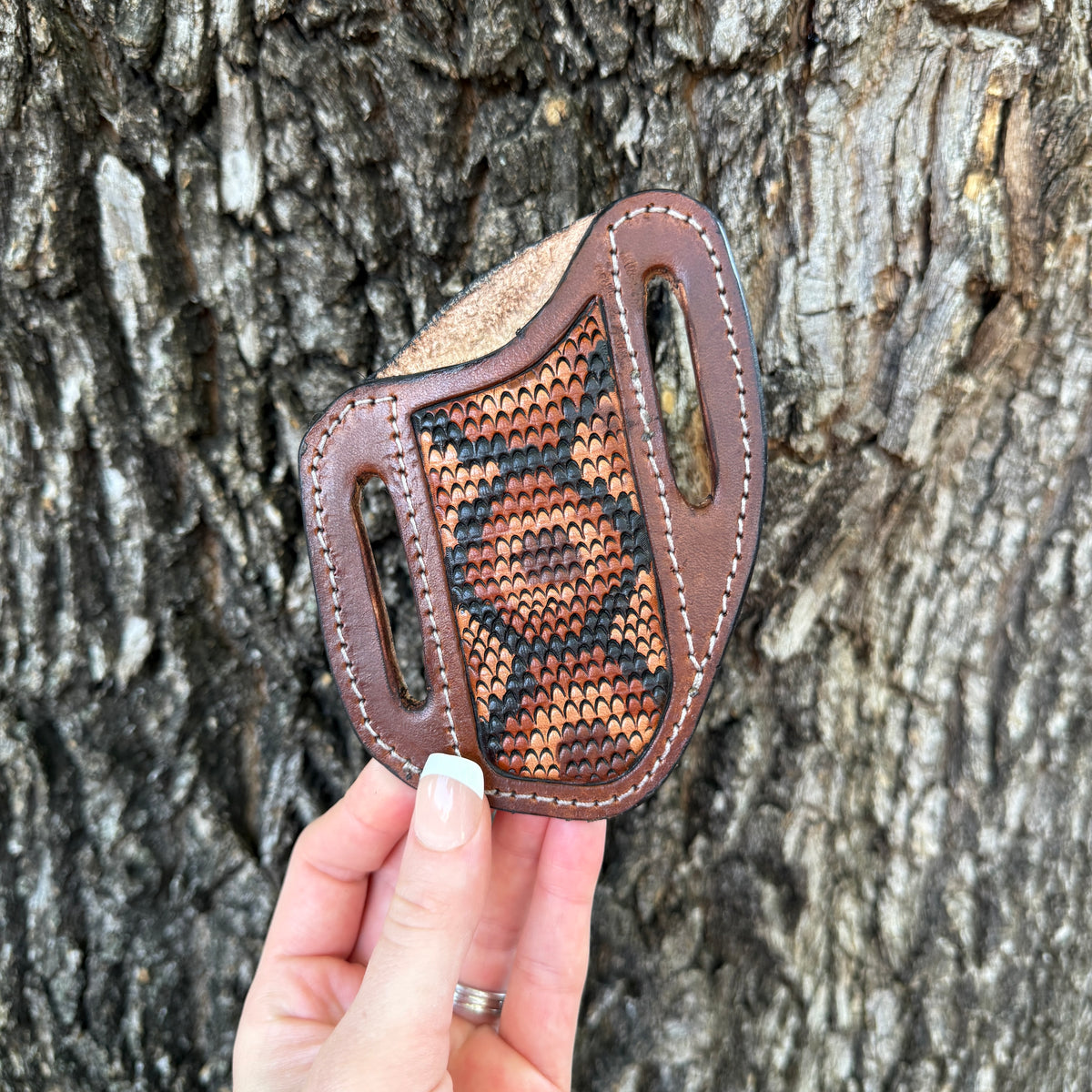 Snakeskin Tooled Knife Sheath - Dark Brown