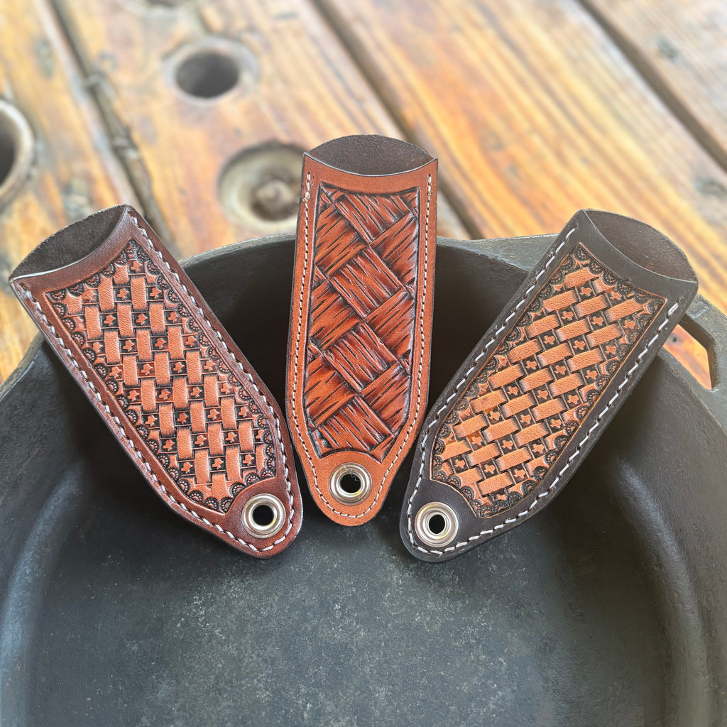 Basket Carved Cast Iron Skillet Handle - Saddle Tan