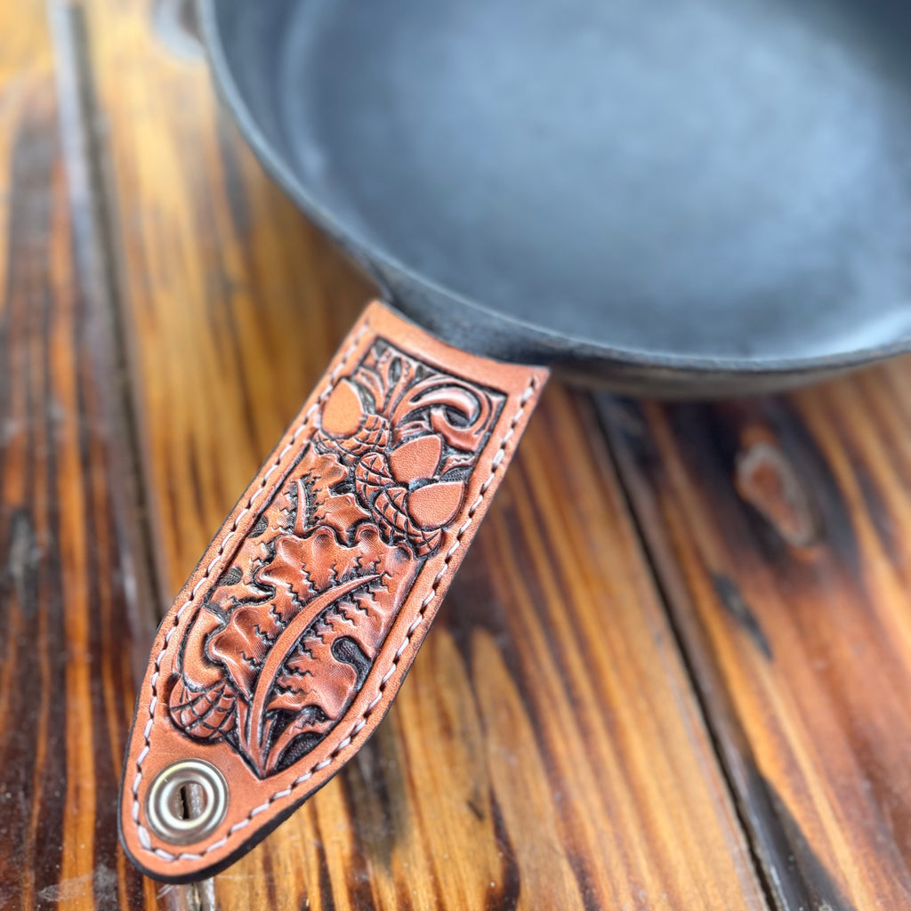 Oak Leaf Carved Cast Iron Skillet Handle - Natural