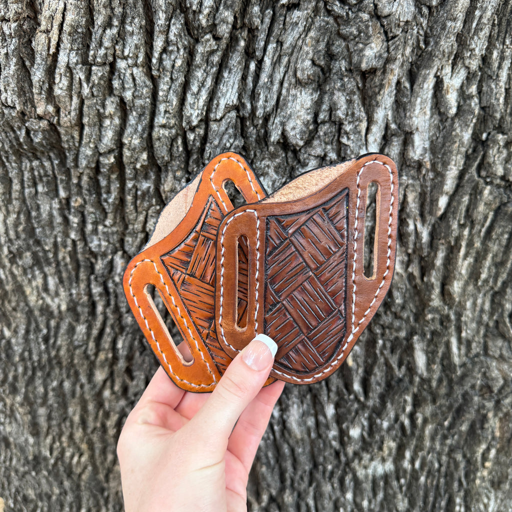 Basket Carved Pancake Knife Sheath - Brown