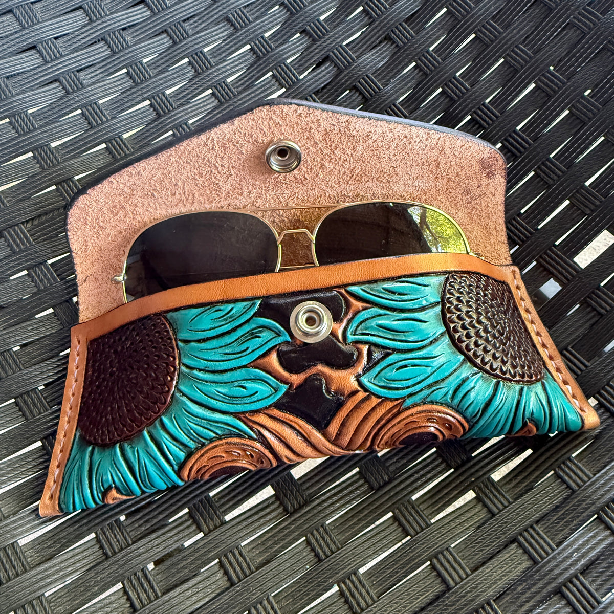 Sunflower Leopard Sunglass Case - Teal