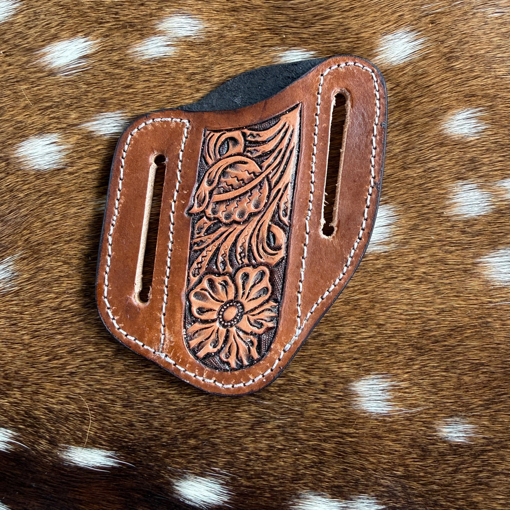 Floral & Leaf Carved Pancake Knife Sheath - Brown and Natural