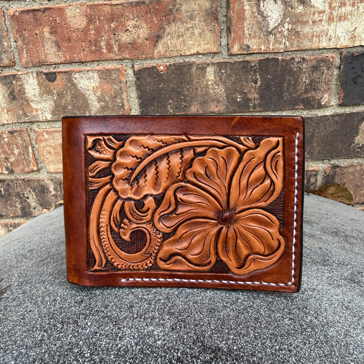 Brown Floral Carved Bifold Wallet