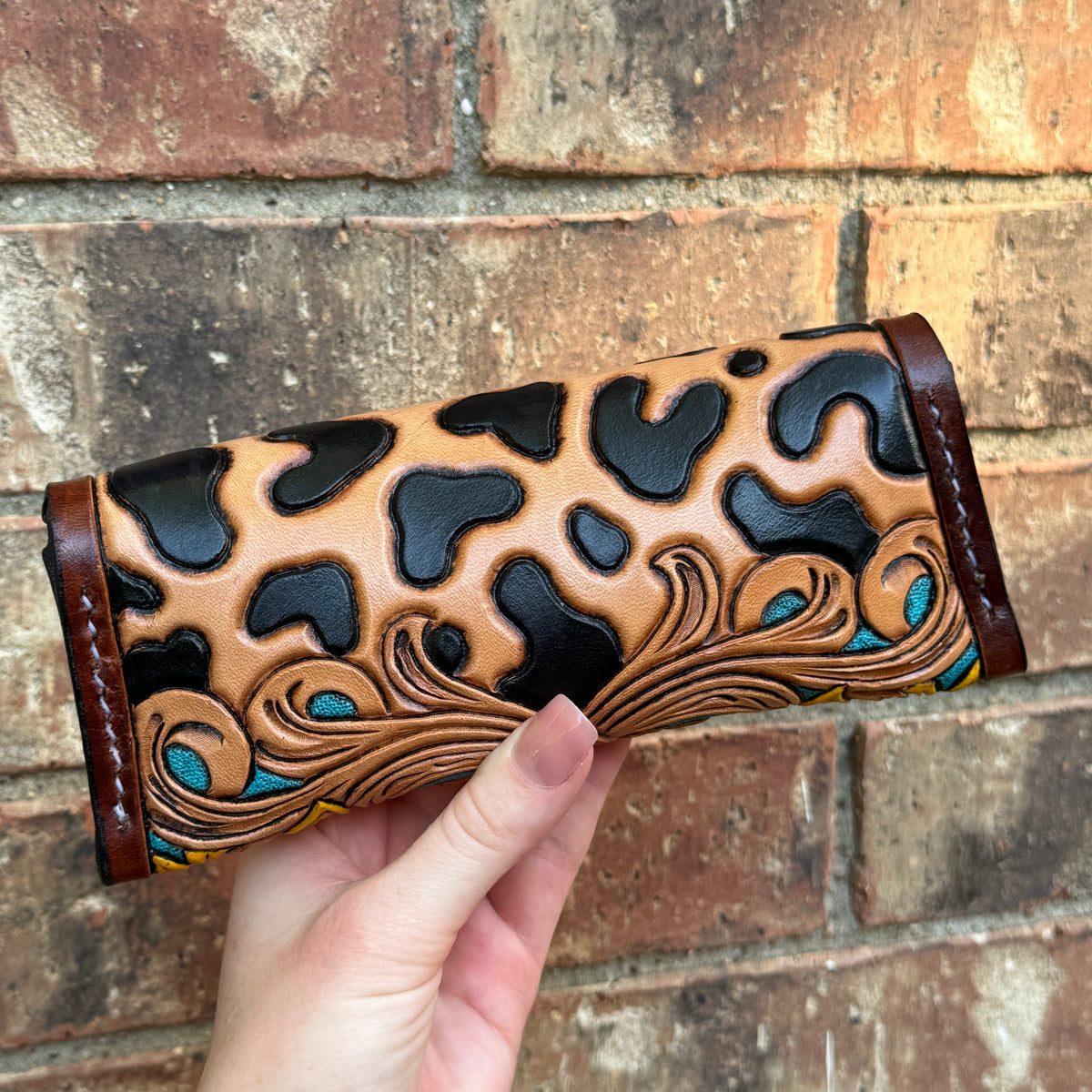Yellow Sunflower Leopard Sunglass Case - Teal Background