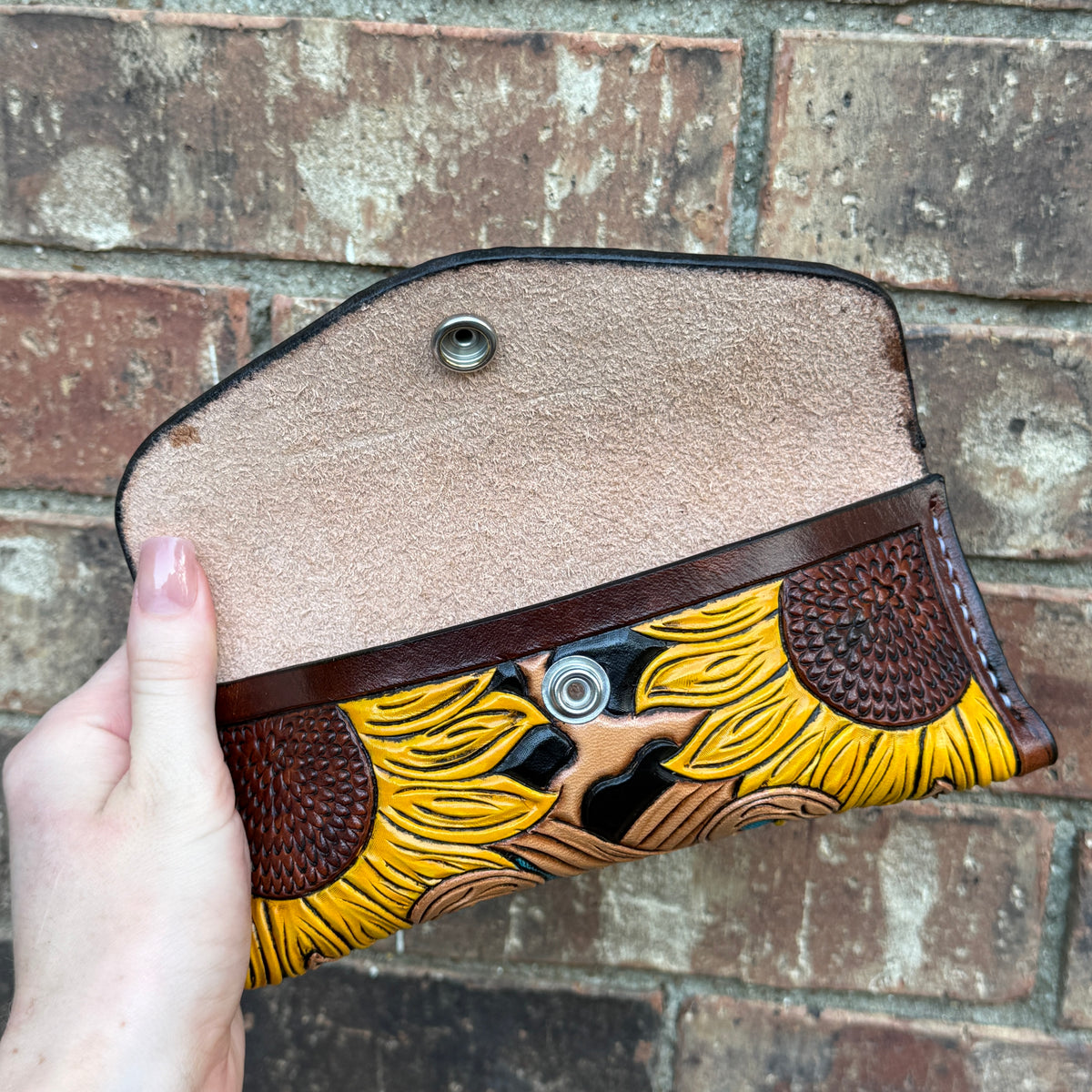 Yellow Sunflower Leopard Sunglass Case - Teal Background