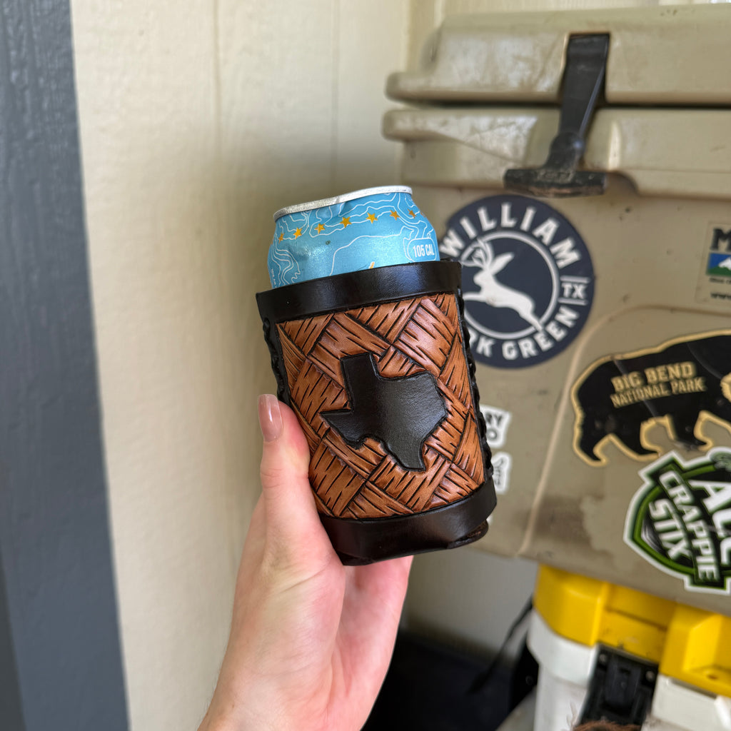Basketweave Texas Can Cooler