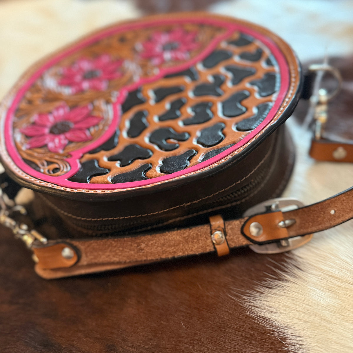 Hot Pink Floral and Leopard Purse