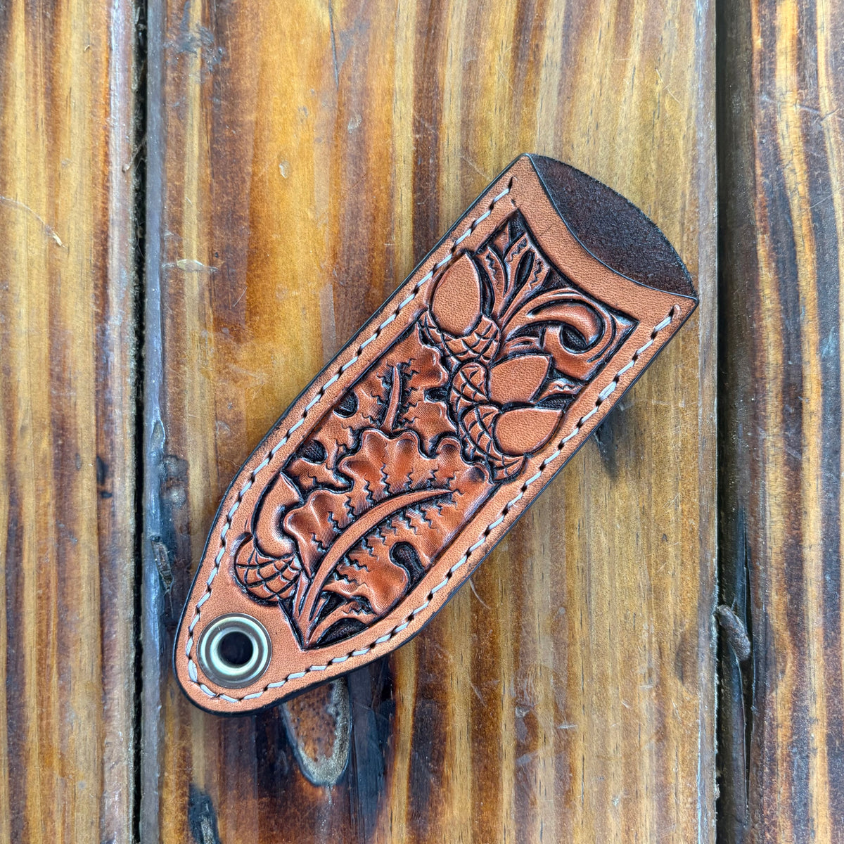 Oak Leaf Carved Cast Iron Skillet Handle - Natural