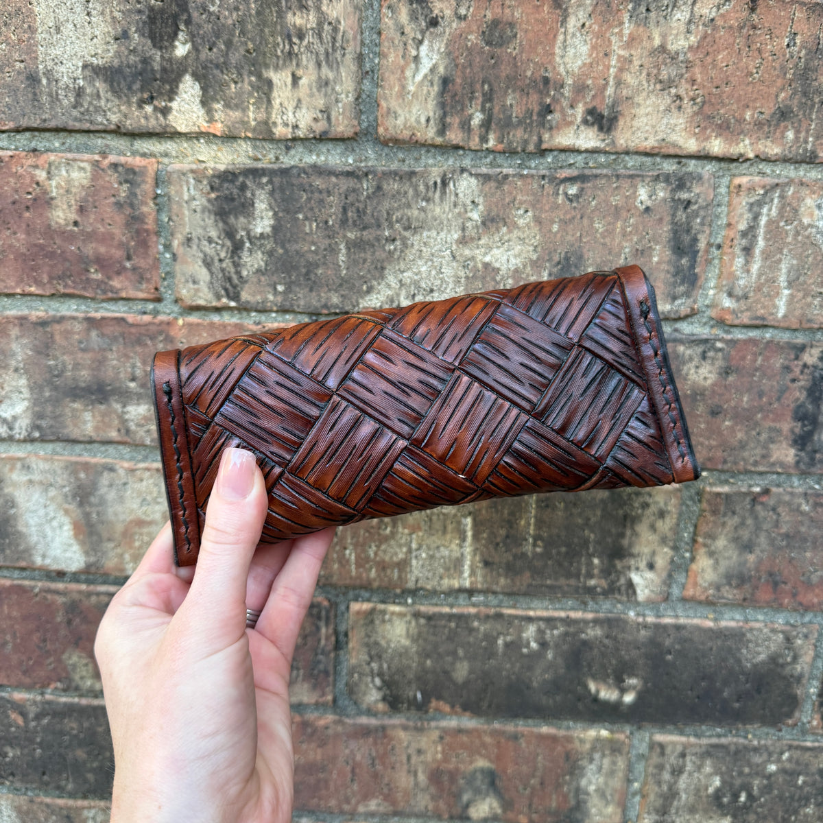 Basket Carve Sunglass Case - Dark Brown