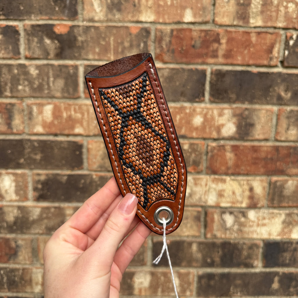 Snakeskin Tooled Cast Iron Skillet Handle - Dark Brown