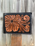Black Floral Carved Bifold Wallet