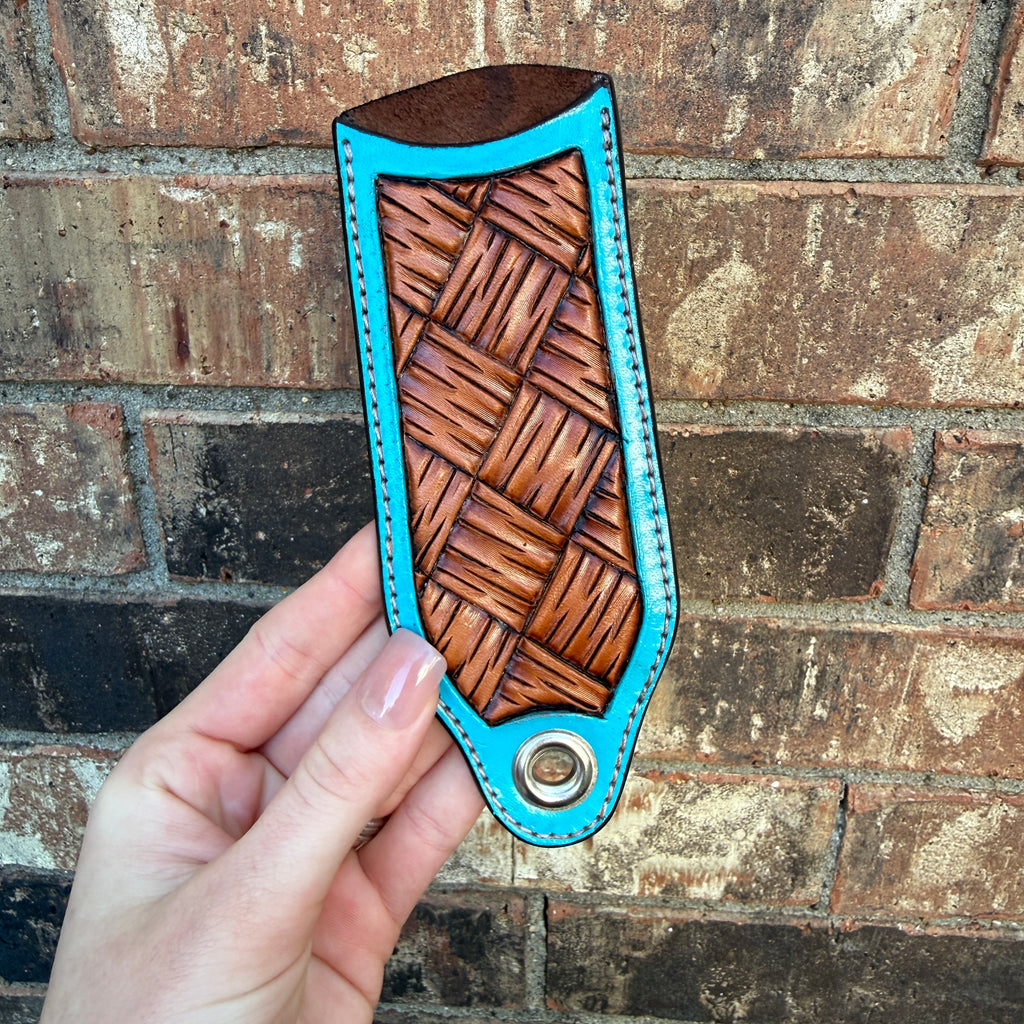 Teal Basket Carved Cast Iron Skillet Handle - Teal & Natural