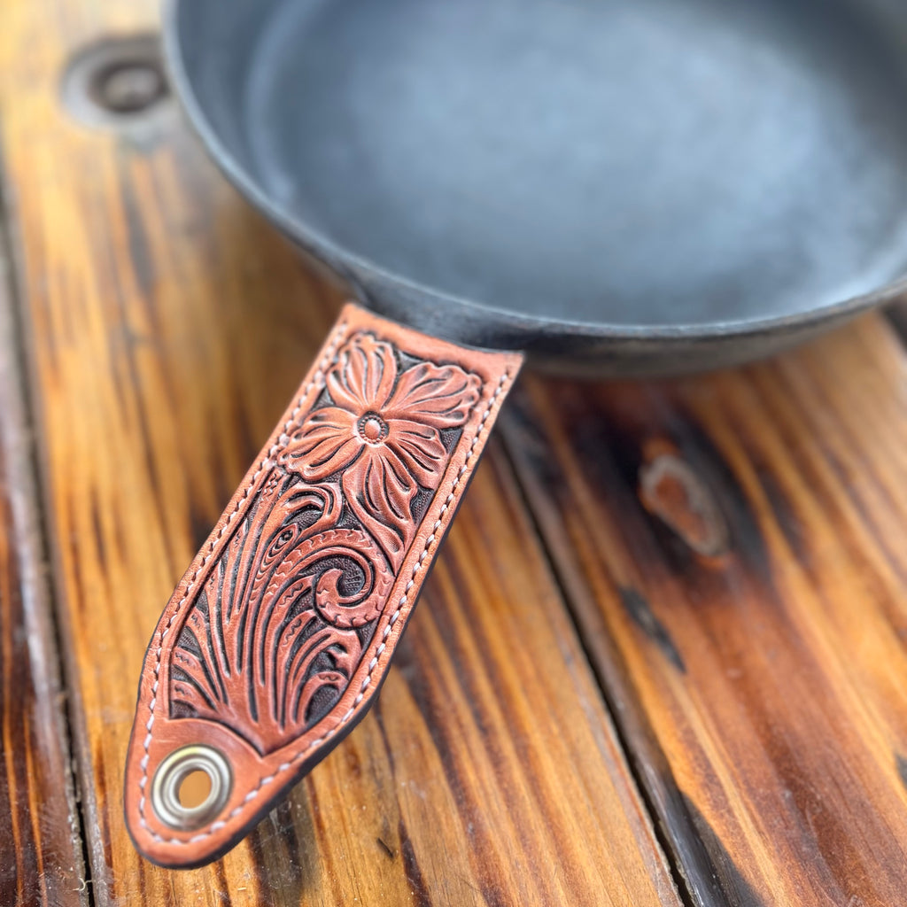Floral Carved Cast Iron Skillet Handle - Natural