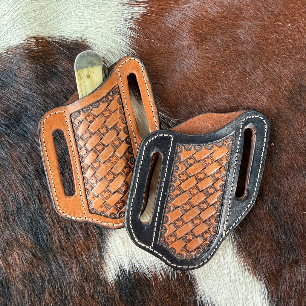 Texas Basket Stamped Knife Sheath - Tan
