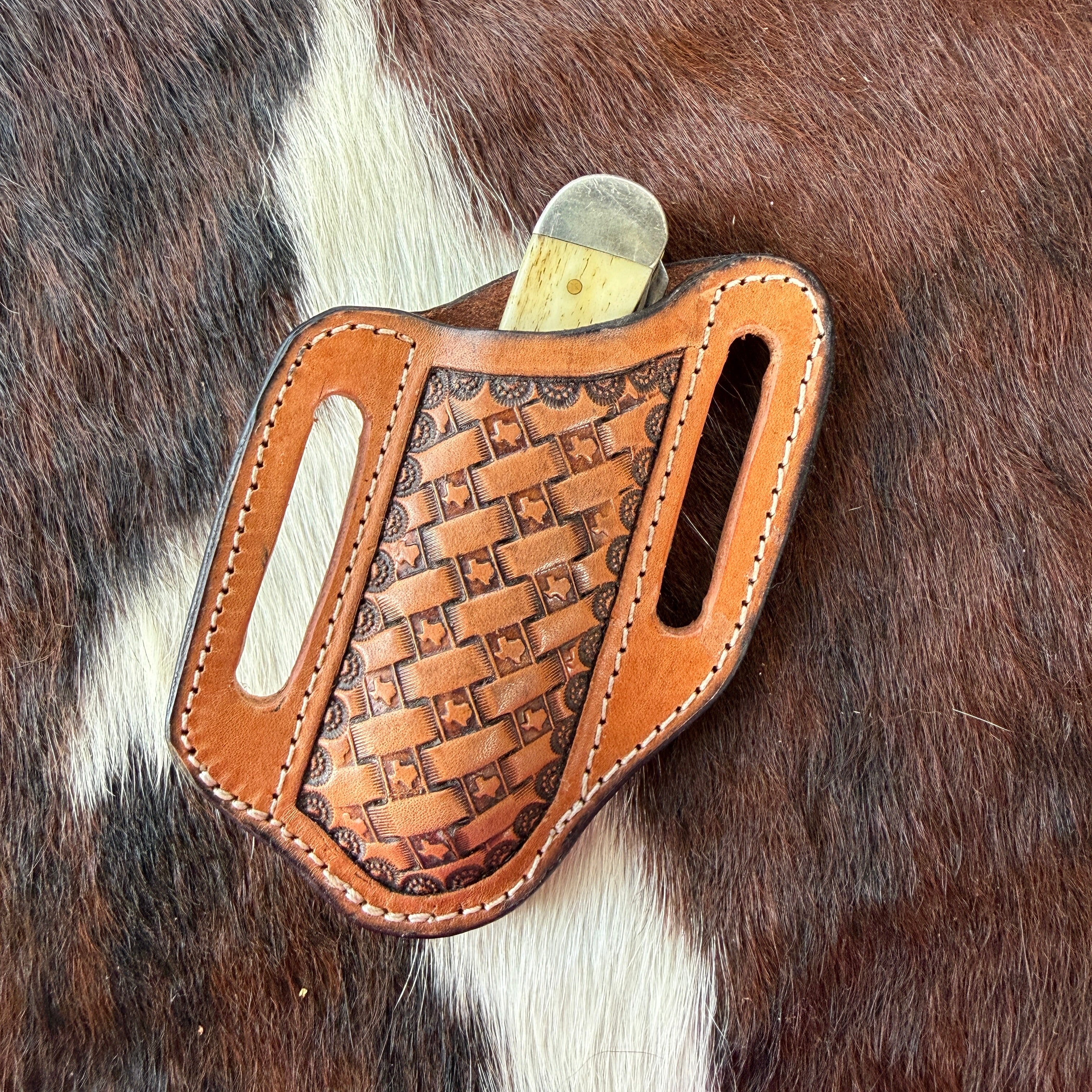 Texas Basket Stamped Knife Sheath - Tan